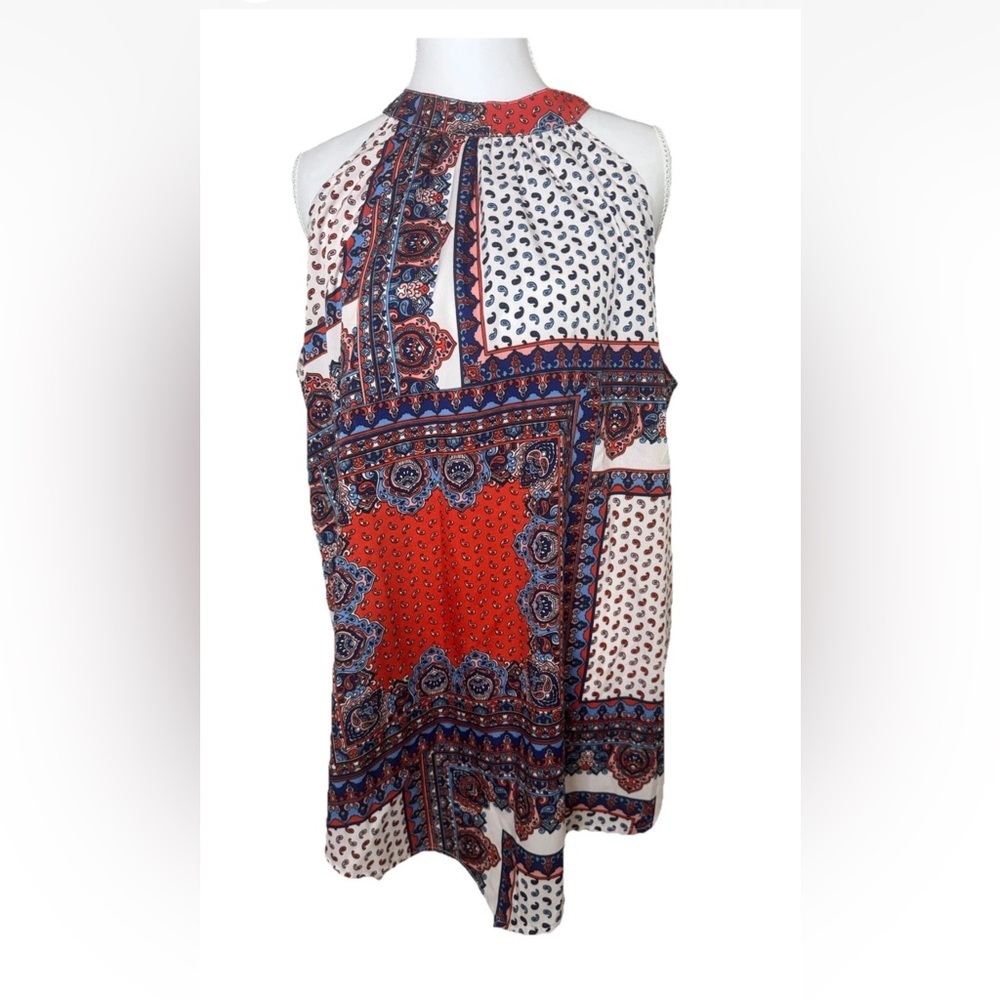 Patterned Halter Blouse - Red and Blue